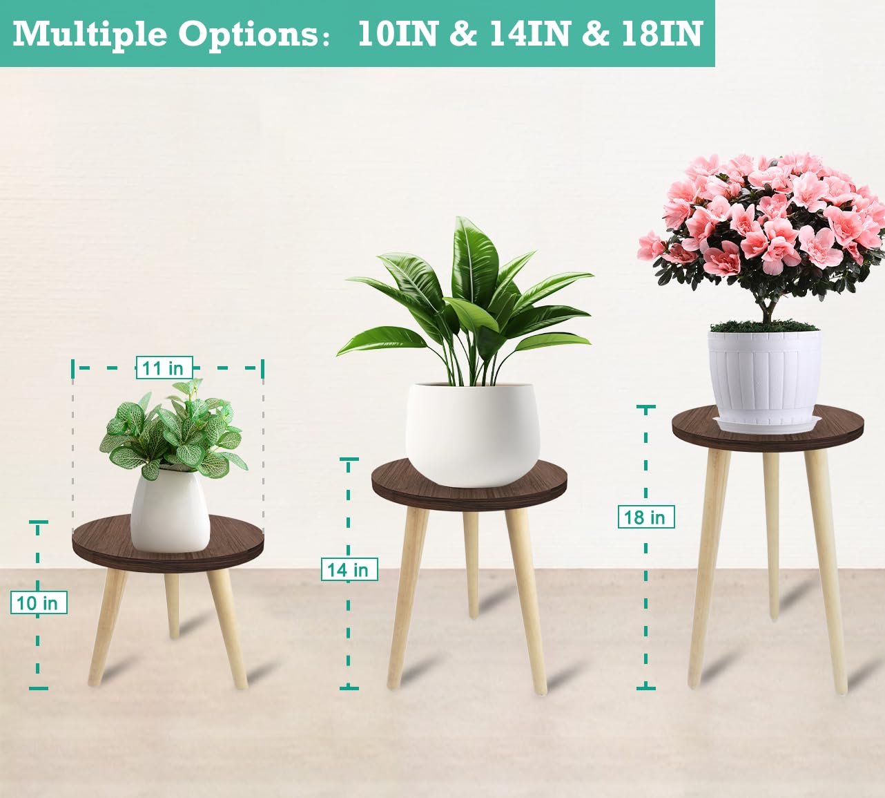 14IN Tall Wooden Plant Stand Holder - Mid Century Modern Small Round Side Table for Indoor Plants, Living Room, Bedroom & Office Decor - Perfect for Potted Plants, Succulents & Home Decor
