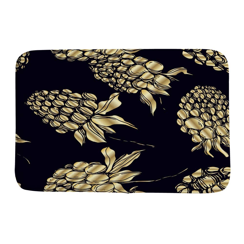 Non-Slip Bathroom Tub Shower Rug Mat - Super Absorbent Fleece Doormat for Bathroom, Kitchen & Outdoor Use - Blackberry Food Black Golden Coral Design - Cozy & Safe Floor Mat for Wet Areas