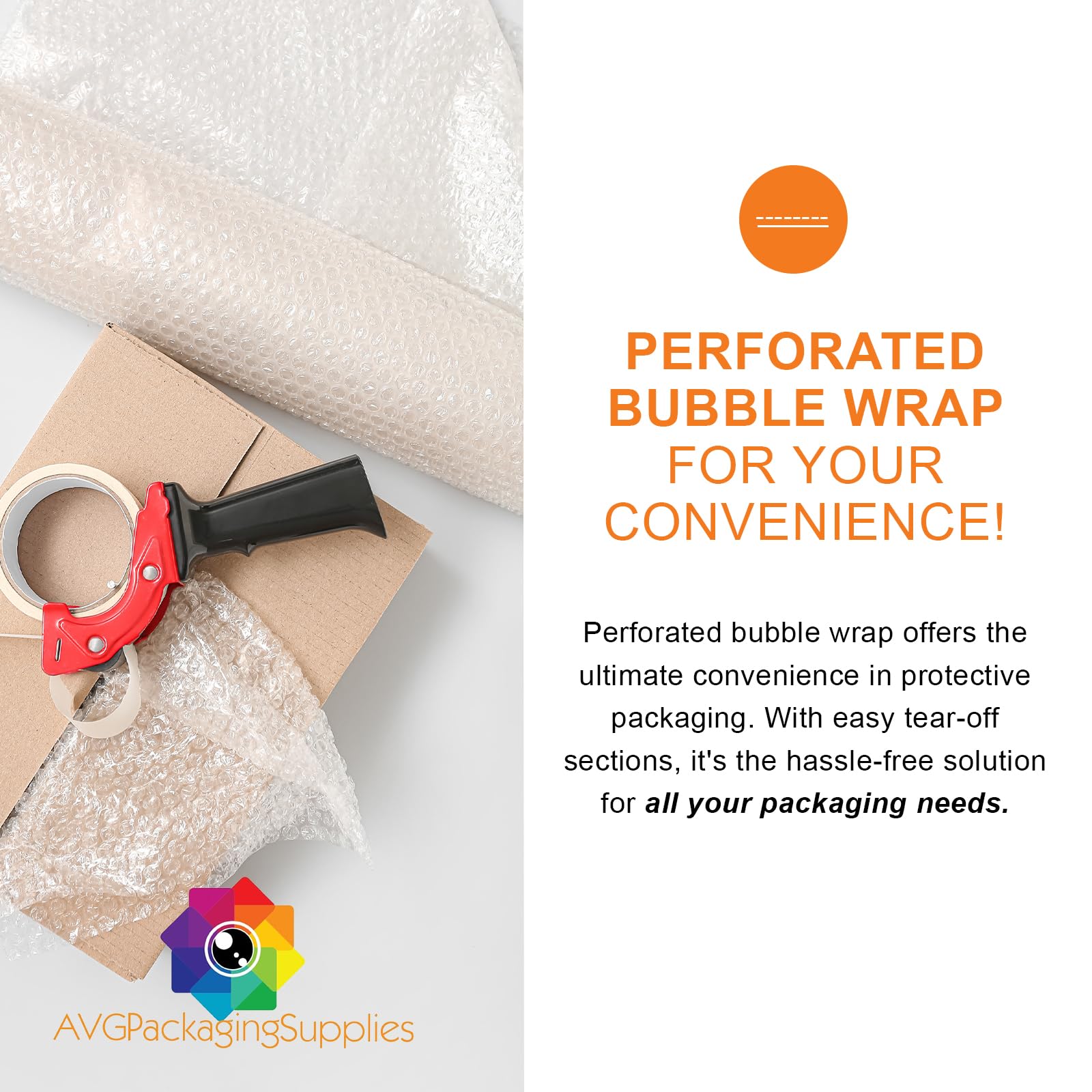 AVG Packaging Large Bubble Wrap Roll - Heavy Duty Perforated Packing Material for Moving & Shipping (125' x 12