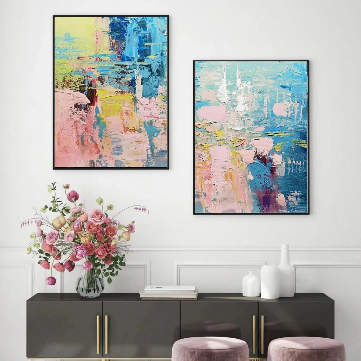 Abstract Painting Set of 2 Modern Wall Art - #AB324 - Perfect for Living Room, Bedroom & Office Decor