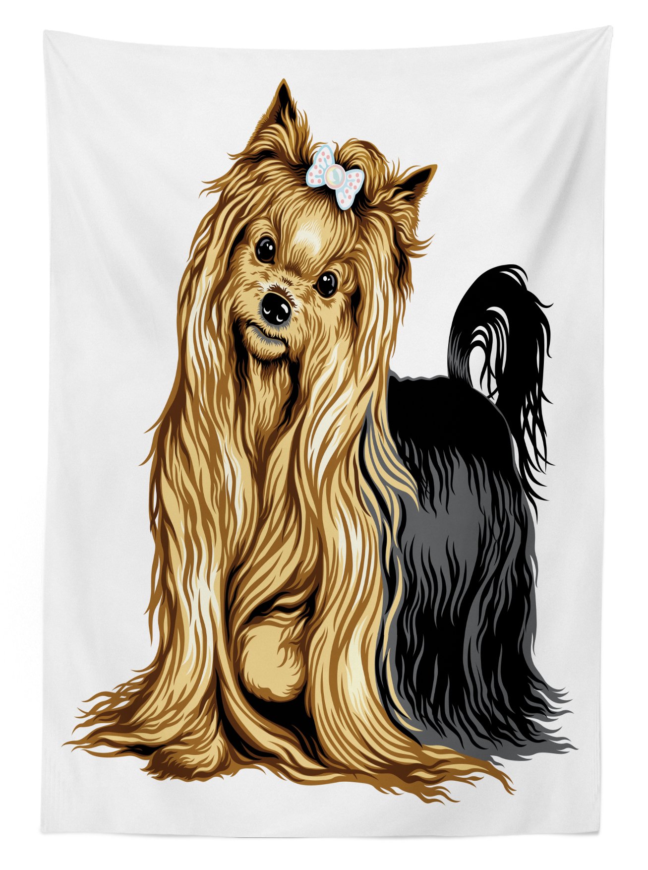 Ambesonne Yorkie Dog Themed Outdoor Tablecloth - Realistic Long Haired Yorkshire Terrier Pet Design, Washable Picnic Table Cover 58x84 Inches, Mustard & Black - Perfect for Backyard BBQs, Garden Parties & Picnics