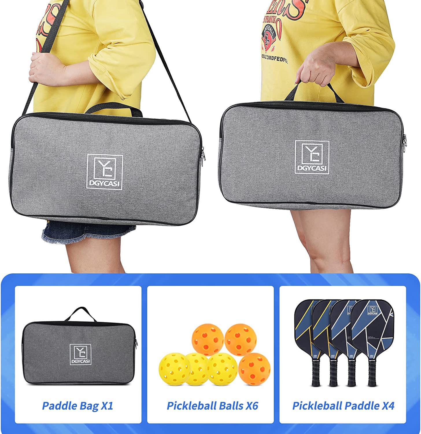 YC DGYCASI Graphite Pickleball Paddles Set of 4 - USAPA Approved 2025 | Carbon Fiber Surface & Lightweight Polypropylene Honeycomb Core | Includes 3 Indoor/Outdoor Balls, 4 Replacement Grips & Carry Bag | Perfect for Recreational Play, Competitive Tournaments & Family Fun
