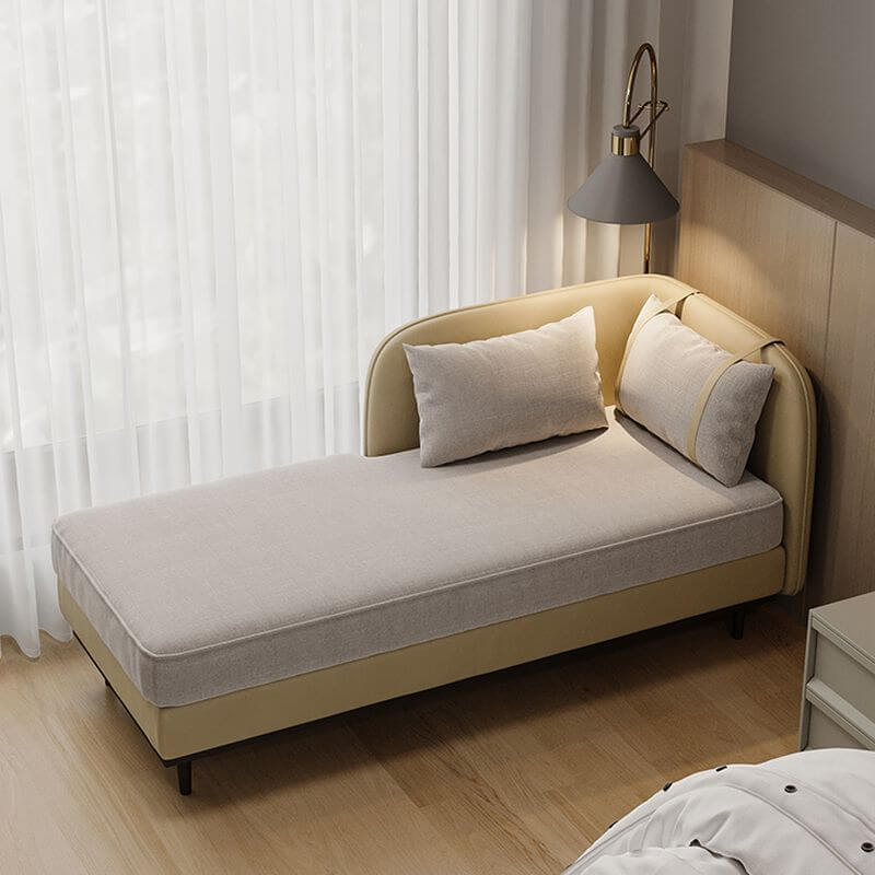 Minimalist Solid Color Cushioned Left Arm Chaise Bench with Tuxedo Arm & 2 Pillows - Modern Living Room Sofa for Small Spaces, Apartment Lounge & Bedroom Seating