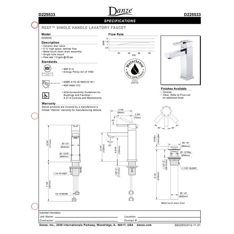 Danze Reef Chrome Single Handle Bathroom Sink Faucet - Modern Water-Saving Lavatory Tap for Bathroom Vanity, Powder Room & Guest Bath | Perfect for Home Renovation & Hotel Upgrades