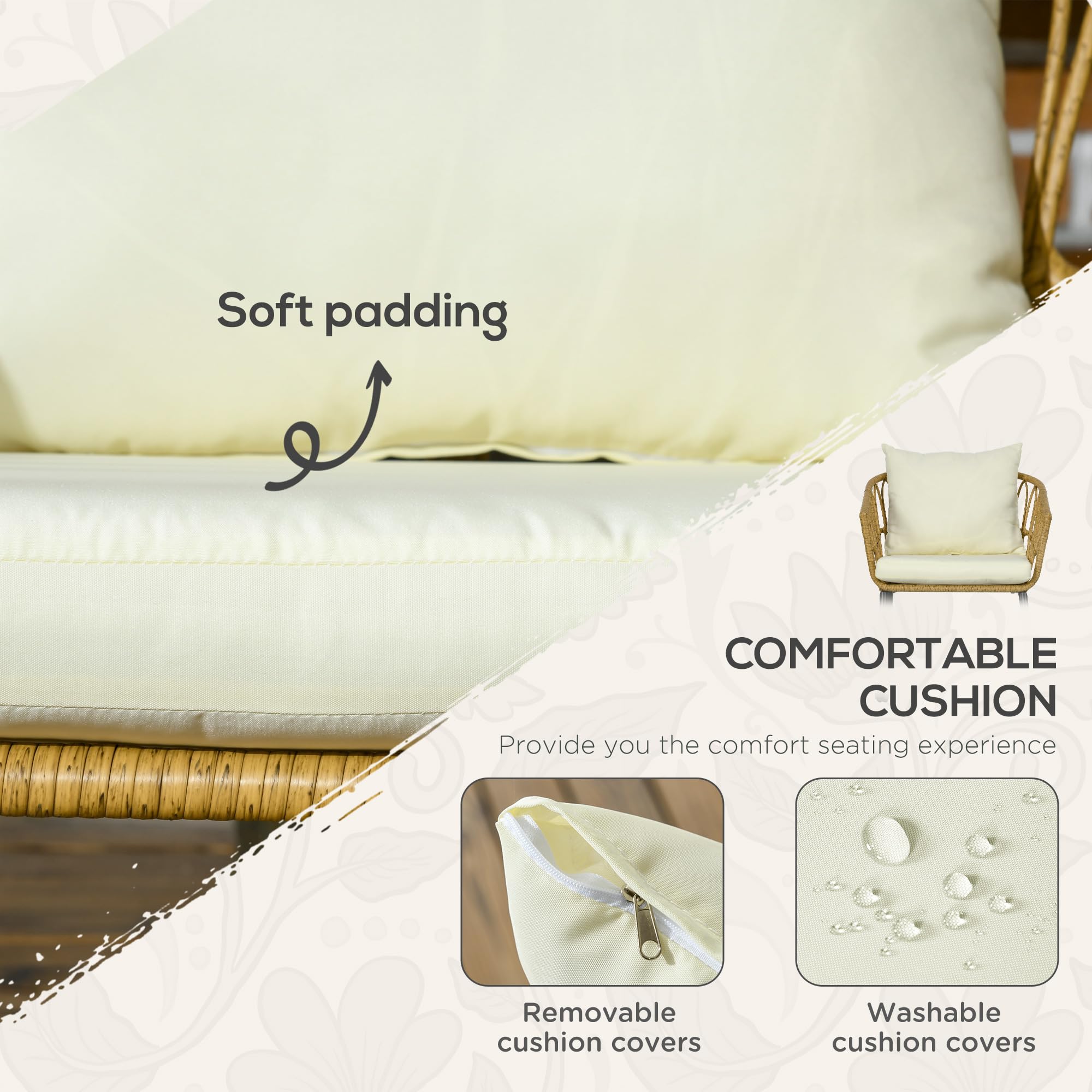 Outsunny 3-Piece Wicker Outdoor Rocking Chair Set with 2 Rockers, Glass Coffee Table & Cushions - Cream White Patio Conversation Furniture for Balcony, Backyard, Garden or Porch - Perfect for Relaxing, Entertaining & Enjoying Outdoor Living