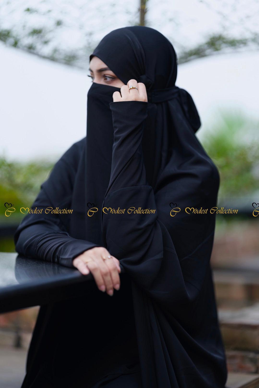Black Full-Length Niqab with Attached Jilbab - Modest Islamic Wear for Prayer, Travel & Everyday Use