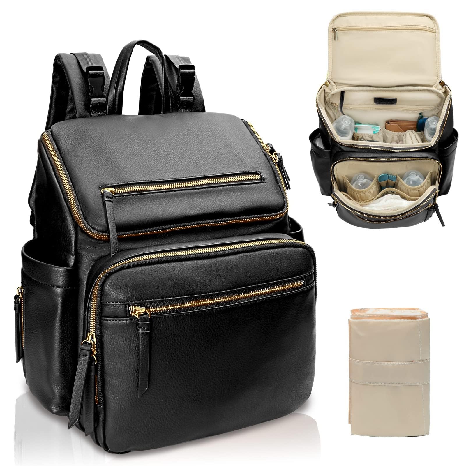 MISS FONG Baby Diaper Backpack - Large Waterproof Travel Changing Bag for Parents with Insulated Bottle Pockets & Stroller Straps - Perfect for Daycare, Outings and Family Travel