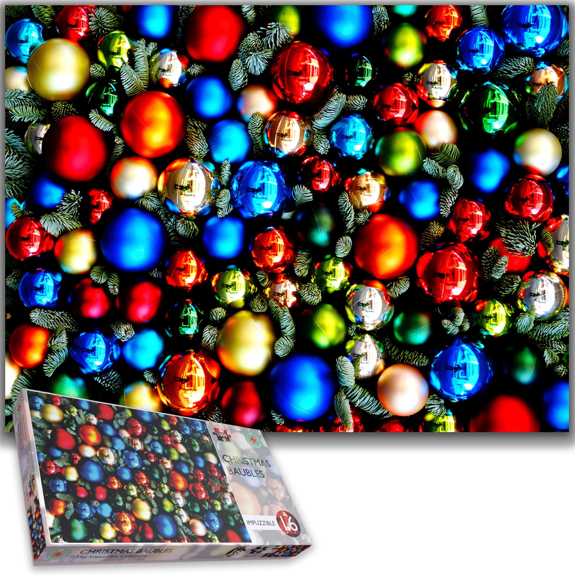 1000 Piece Christmas Baubles Jigsaw Puzzle for Adults - Challenging Festive Holiday Puzzle - Perfect for Family Game Nights & Christmas Decorations