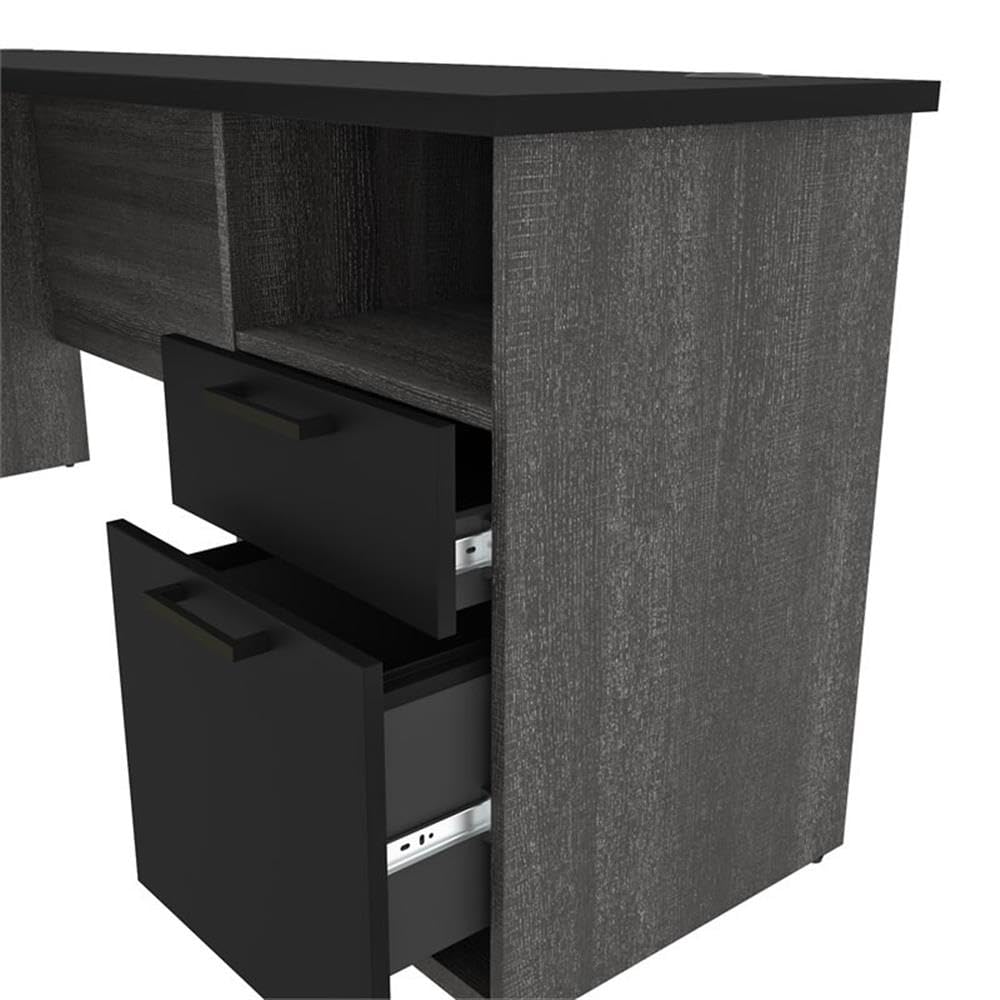 Pemberly Row Traditional L-Shaped Computer Desk in Black & Bark Gray - Home Office, Gaming, Study & Workspace Solution