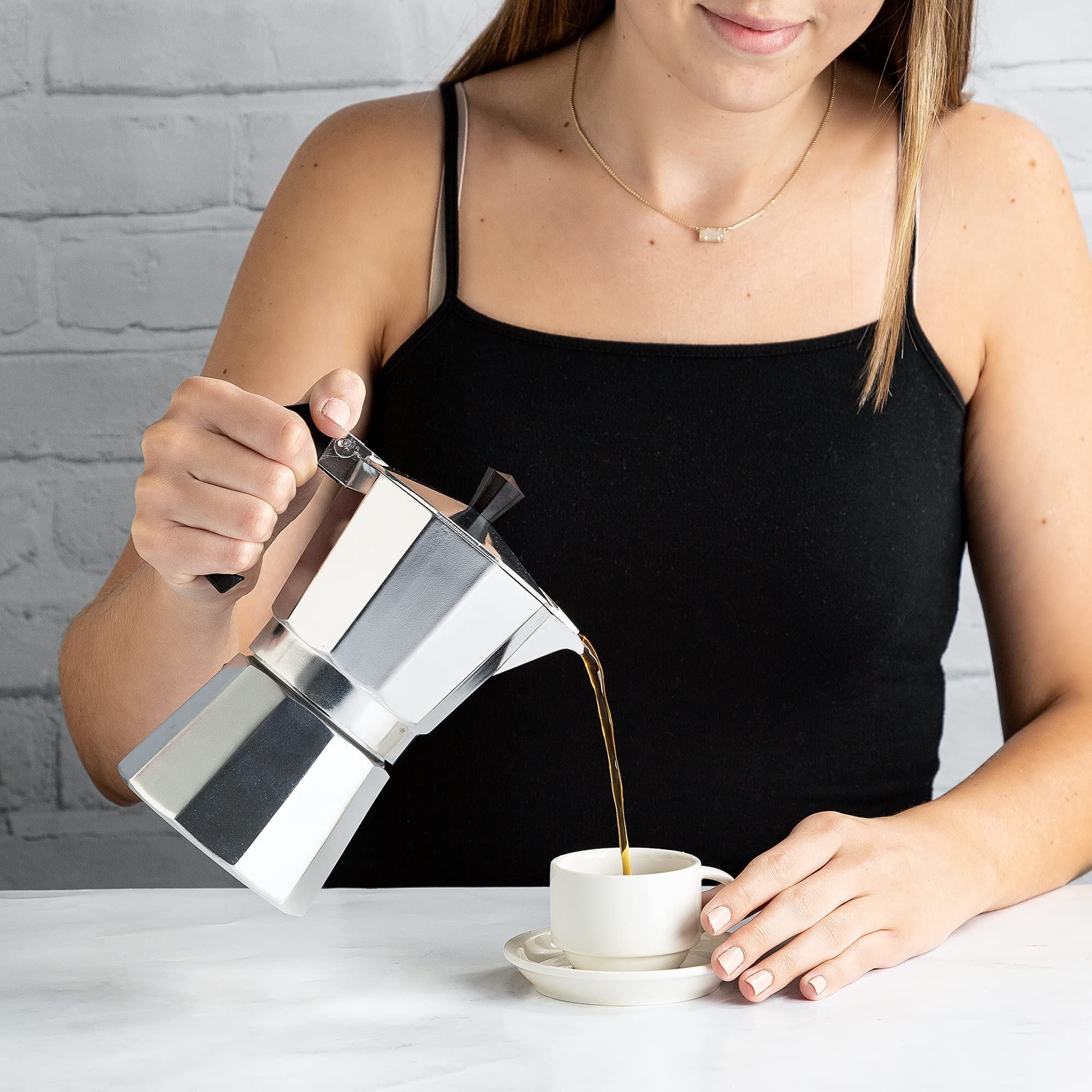 Primaria Stovetop Espresso Maker & Electric Milk Frother Set - 6 Cup Italian Moka Pot for Cuban Coffee, Cafetera - Perfect for Home Brewing, Camping & Gifts (Silver)