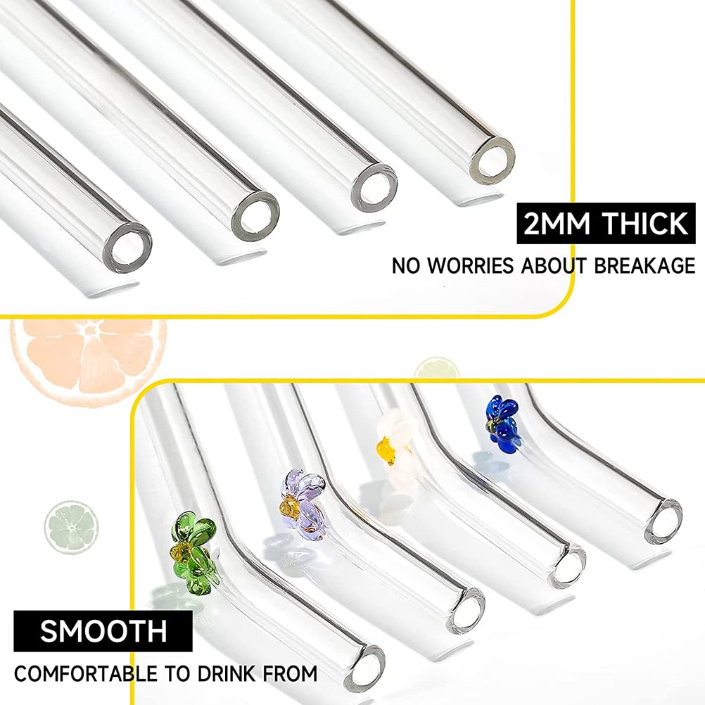 5PCS Colorful Reusable Glass Straws with Cleaning Brush - Shatterproof Bendable Drinking Straws for Smoothies, Milkshakes, Juices, Tea & Cocktails | Eco-Friendly Home & Party Use