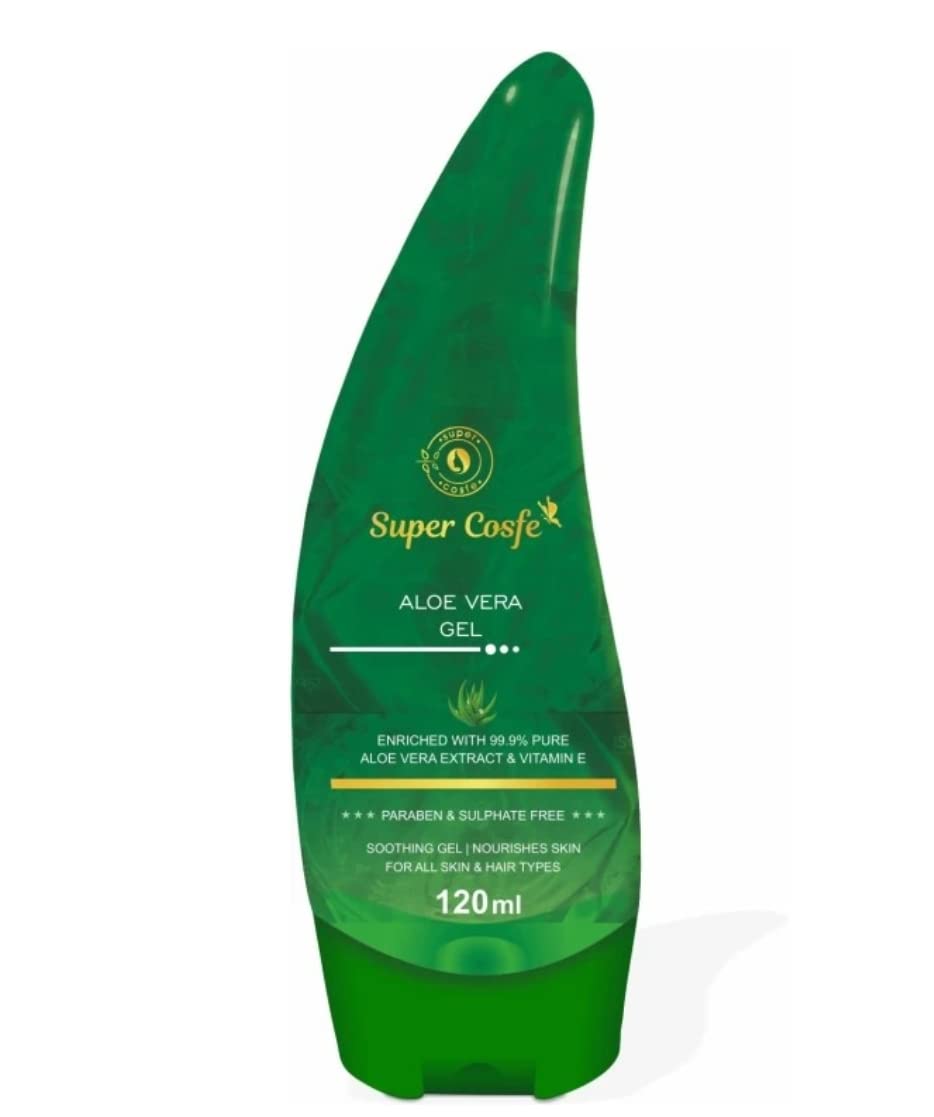 SUPER COSFE Aloe Vera Gel (120 ml x 2 Pack) | Hydrating & Soothing Skin Care for Face, Body & Hair | Natural Moisturizer for Sunburn Relief, After Shave, Dry Skin | Perfect for Daily Skincare & Hair Treatment