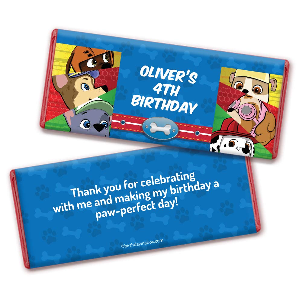 Paw Command Personalized Kids Birthday Candy Bars (12 Pack) - Custom Birthday Party Favors, Decorations & Supplies for Paw Patrol Themed Celebrations