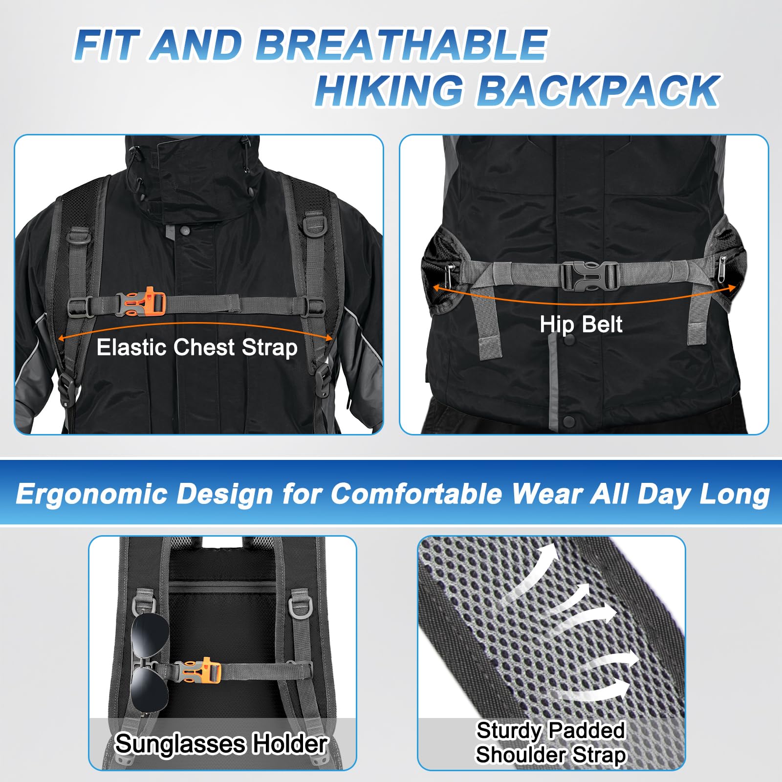 BKNOOU 40L Lightweight Hiking Backpack - Waterproof Foldable Daypack for Camping & Travel - Compact Packable Backpack for Men & Women - Perfect for Outdoor Adventures, Day Hikes & Weekend Getaways