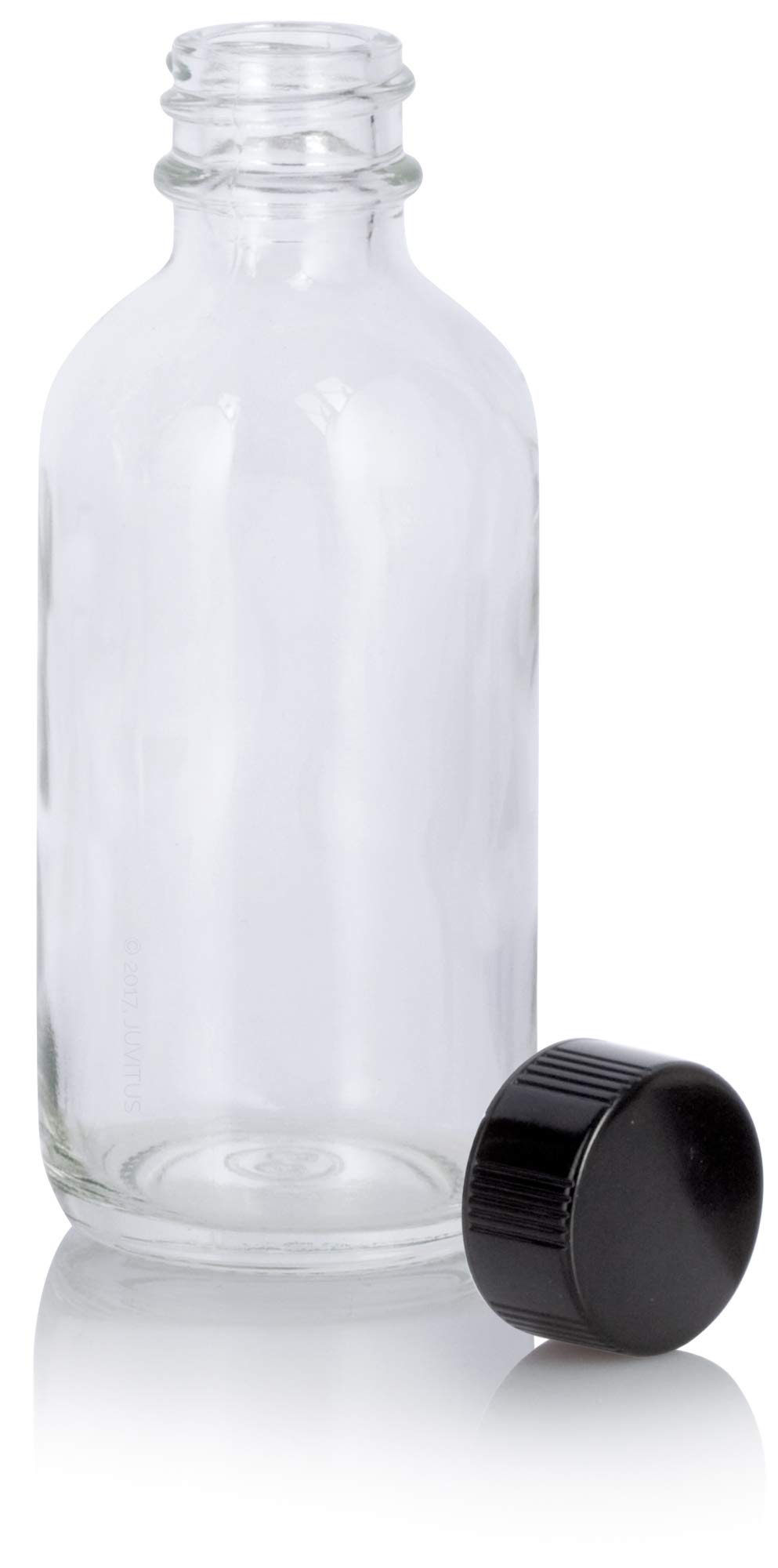 JUVITUS 2 oz Clear Glass Boston Round Bottle with Airtight Phenolic Cap (6 Pack) - Essential Oil, Perfume & DIY Storage Bottles - Perfect for Travel, Gifts & Craft Projects