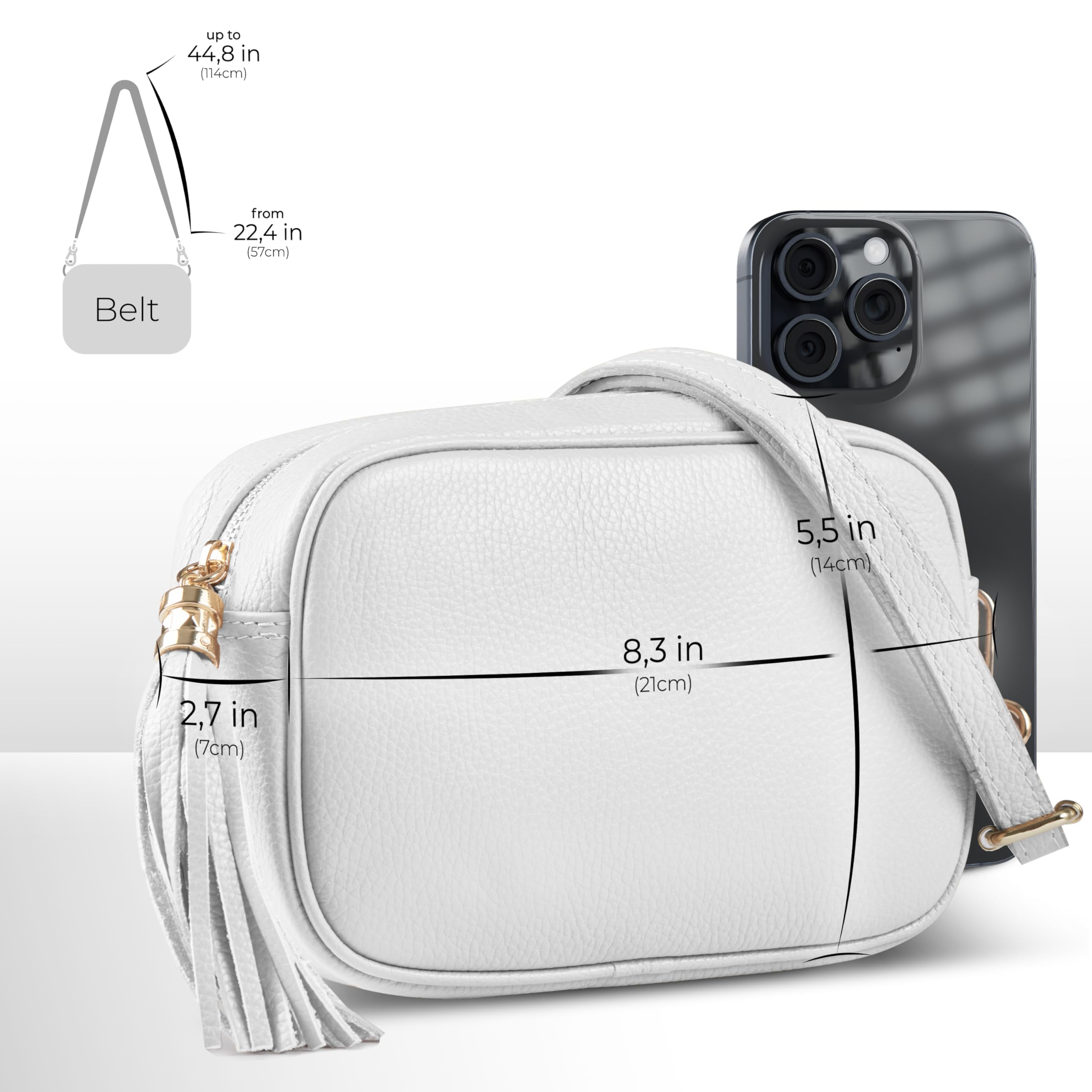 Italian Genuine Leather Crossbody Bag for Women - Zipper Closure, Adjustable Long Strap with Tassel | Small Purse Wallet Shoulder Handbag for Everyday Use, Travel & Shopping