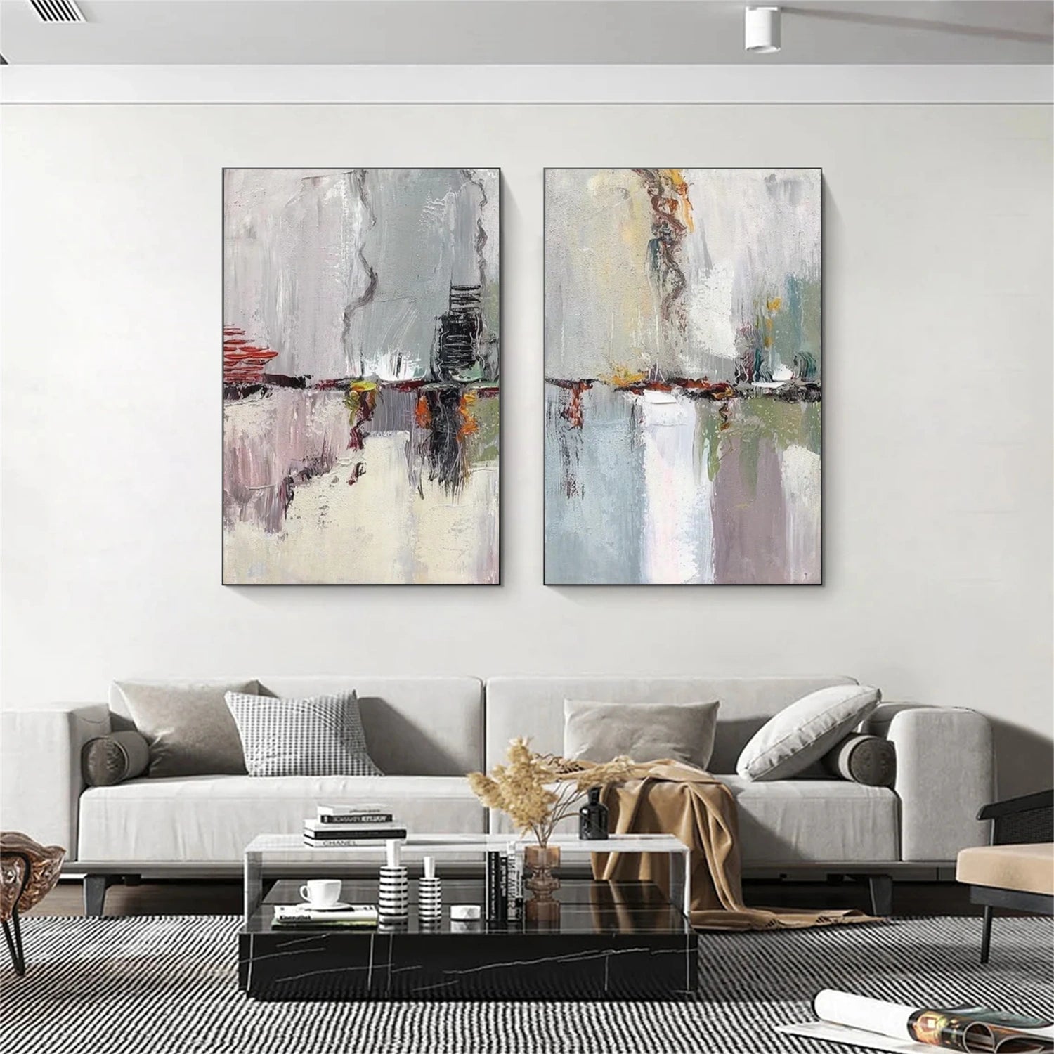 Abstract Painting Set of 2 - Modern Wall Art for Living Room & Bedroom Decor - #AB 412 - Perfect for Home & Office Interior Design