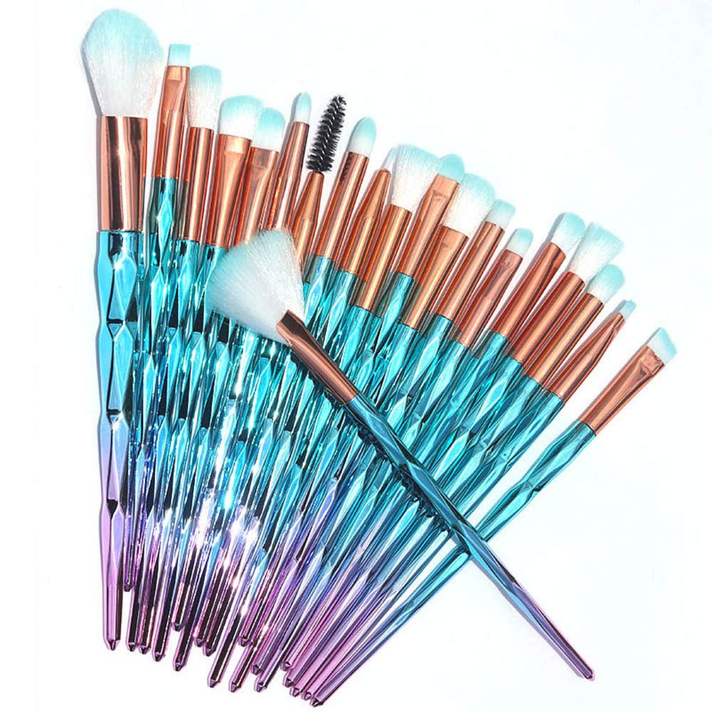 LANPEED 20-Piece Diamond Makeup Brush Set - Premium Plated Powder, Foundation & Eyeshadow Brushes for Professional Makeup Application (Blue & Pink) - Perfect for Daily Makeup, Bridal Looks & Cosmetics Enthusiasts