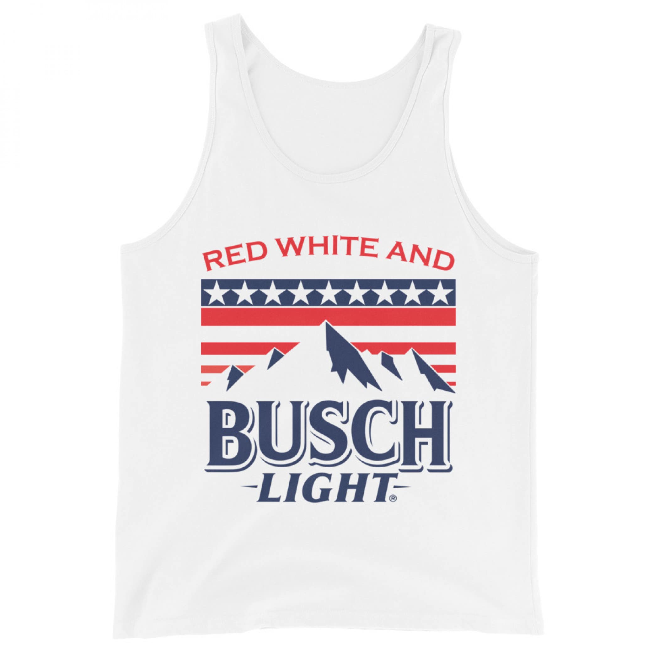 Busch Light Red White & Blue Mountains Graphic Tank Top for Men - Casual Summer Beer Lovers Apparel