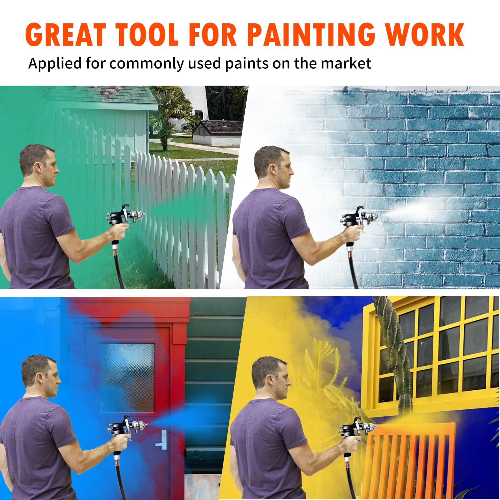 2L Pressure Pot Spray Gun for House Painting - 2mm Nozzle Primer Gun with 10FT Air Hose, 45PSI Max - Perfect for Architectural, Construction & Automotive Painting Projects