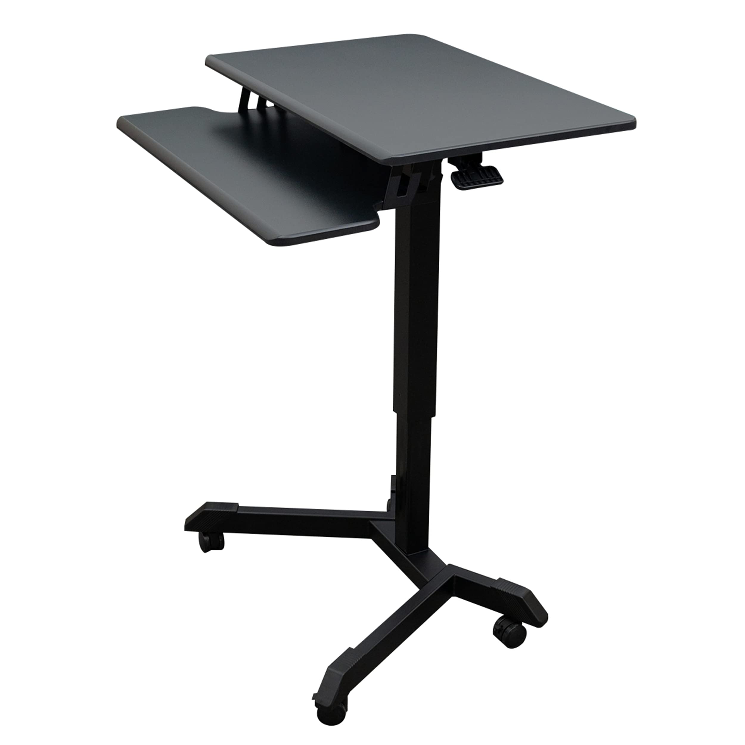 Adjustable Height Standing Desk - 2-Tier Compact Pneumatic Standing Desk with Black Frame & Desktop (28