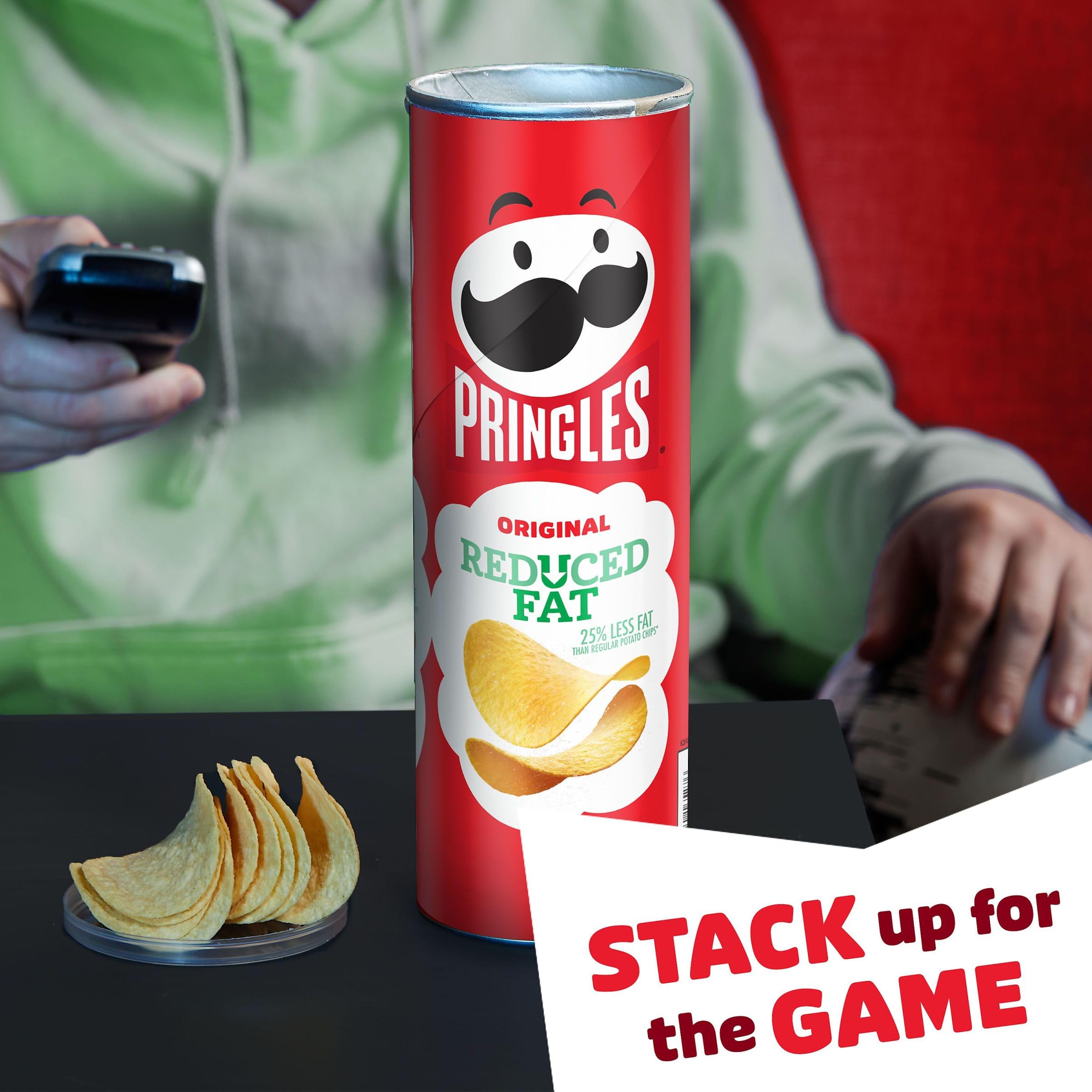 Pringles Reduced Fat Potato Crisps Chips - 4.9oz Can (Pack of 1) | Healthy Lunch Snacks, On-The-Go Snacking for Work, School & Travel | Low Fat Crunchy Treat