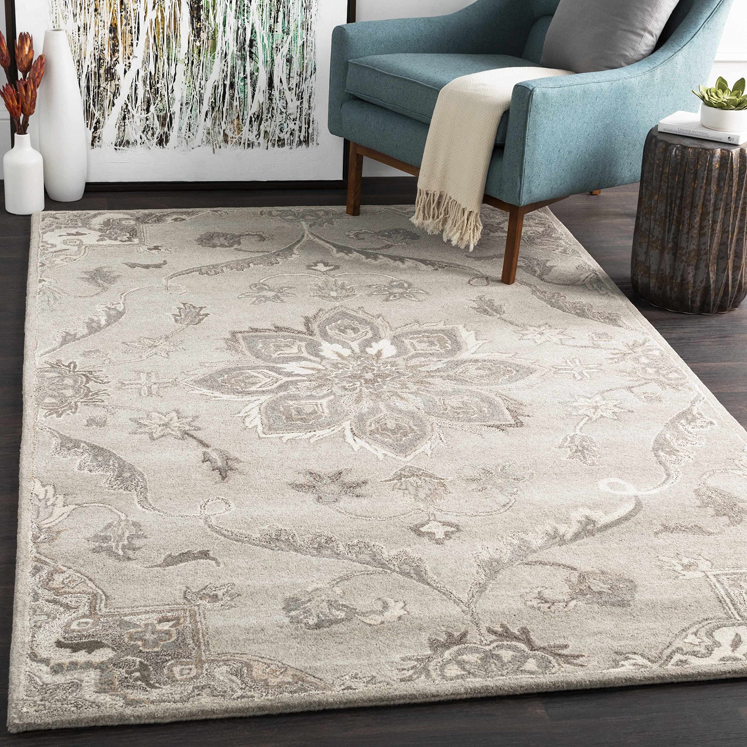 Hauteloom Peterstown Wool Area Rug for Living Room & Bedroom - Traditional Gray, Black, Brown - 4' x 6' - Soft & Durable - Perfect for Home Decor, Cozy Spaces & High Traffic Areas
