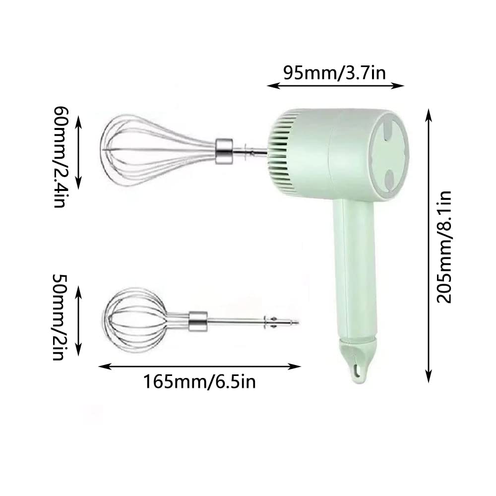 3-Speed Mini Electric Hand Mixer - Portable Egg Beater for Baking, Whipped Cream & Egg Whites | Compact Blender for Kitchen, Camping & Small Spaces (Green/White)