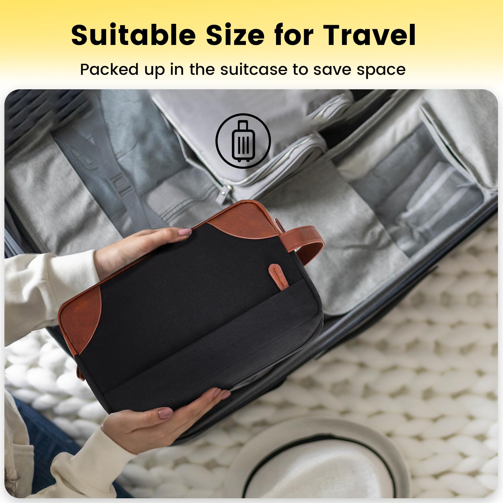 Vorspack Large Waterproof Hanging Toiletry Bag for Men - Travel Shaving Dopp Kit with Spacious Capacity, Durable Canvas Material (Black) - Perfect for Business Trips, Camping & Gym Essentials Organization