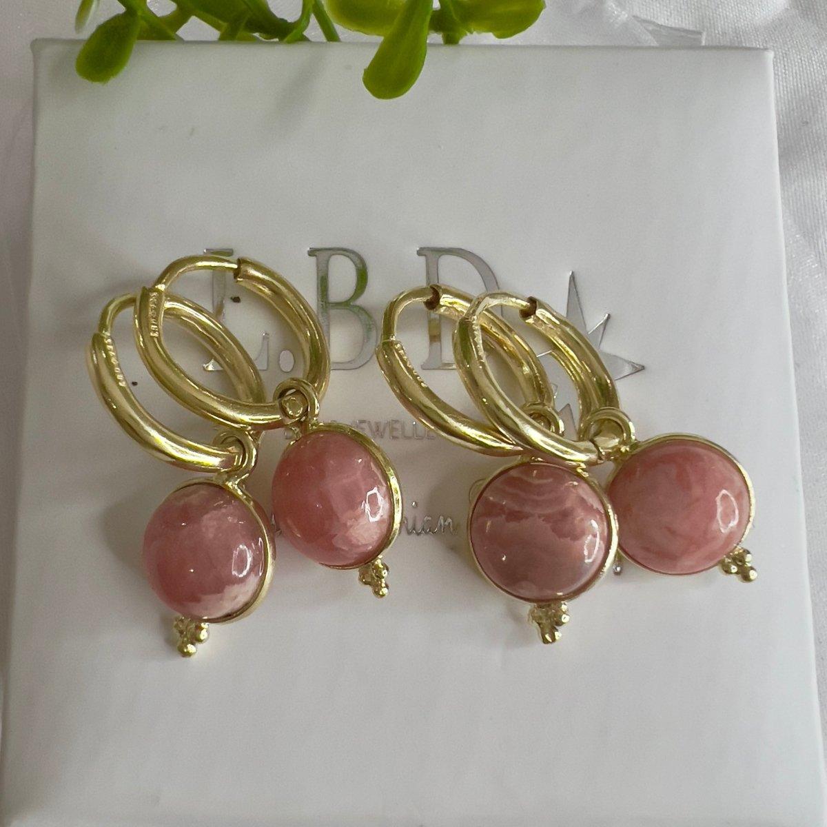 Laihas Free Spirit Gold Rhodochrosite Hoop Earrings for Women - Elegant Rose Quartz Jewelry for Everyday Wear & Special Occasions