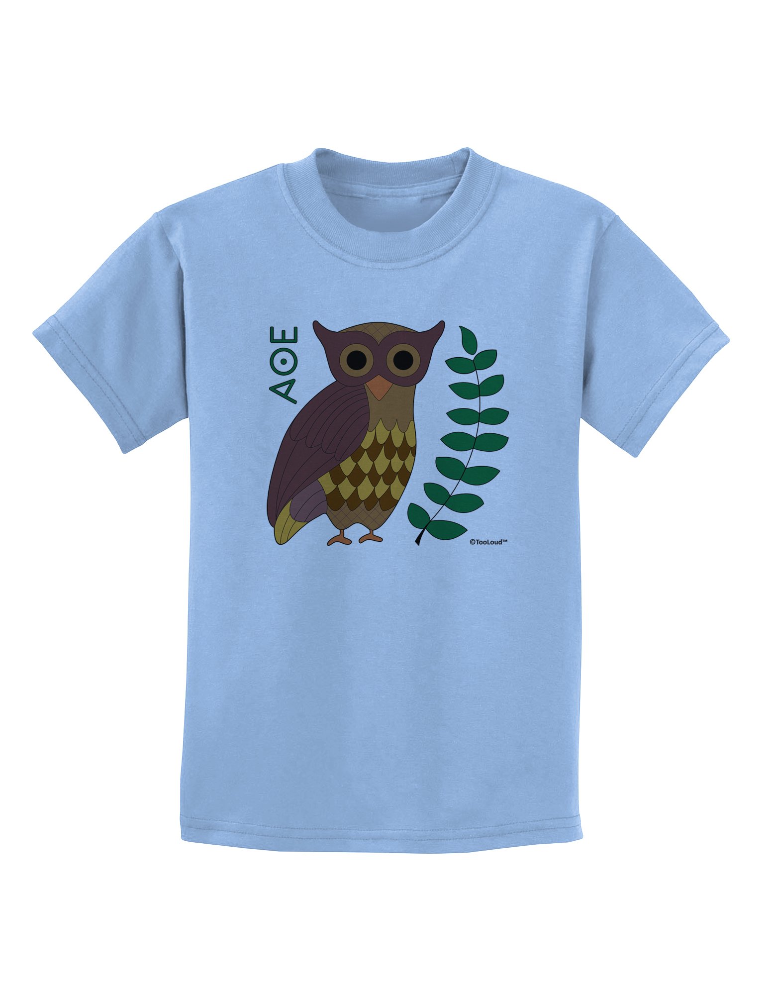 TooLoud Owl of Athena Kids T-Shirt - Cute Greek Mythology Graphic Tee for Boys & Girls - Perfect for School, Parties & Casual Wear