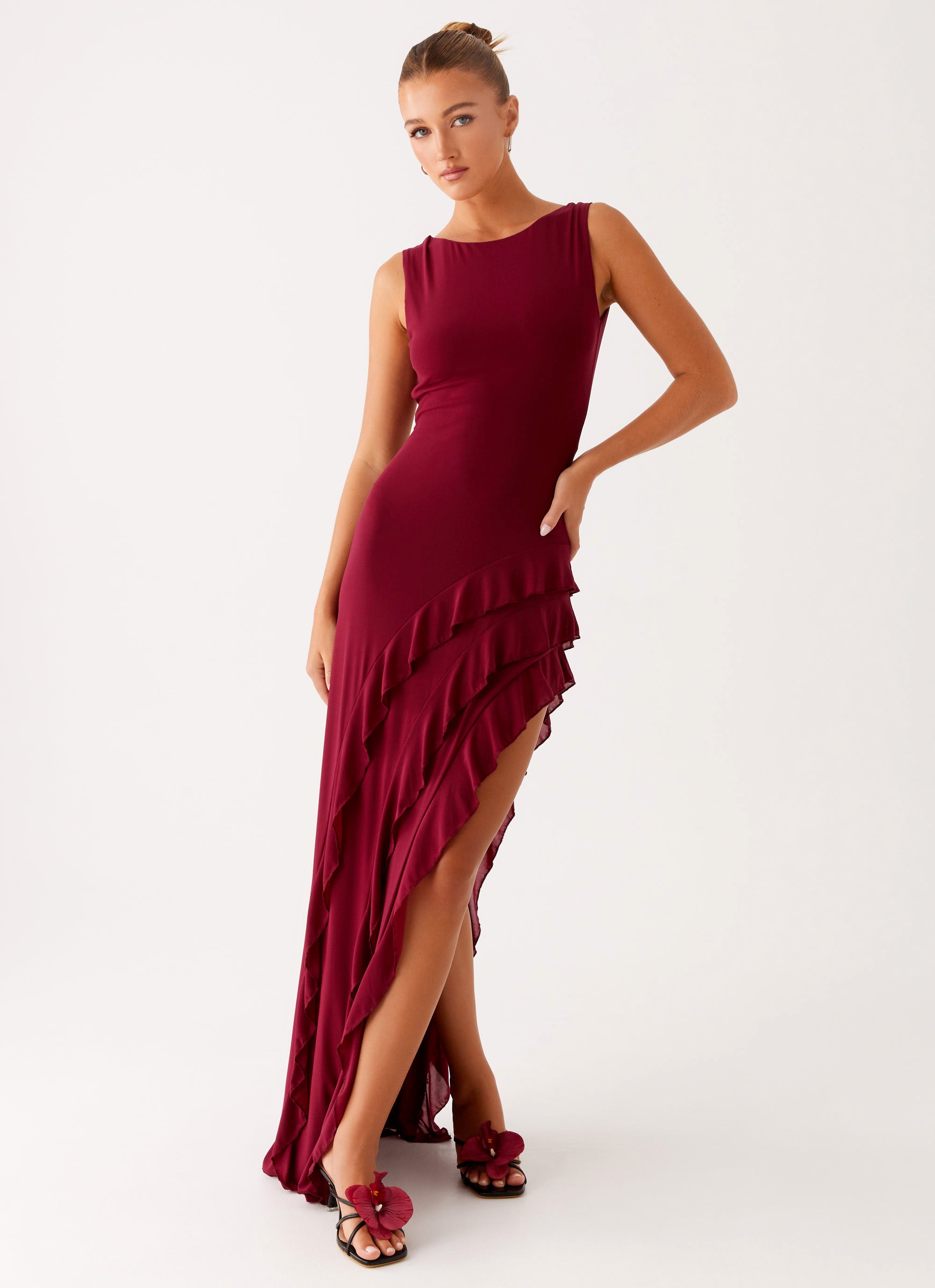 Hendrix Maxi Dress for Women - Flowy Long Sleeve Raspberry Wine Midi Dress | Perfect for Casual Wear, Date Night & Summer Vacation