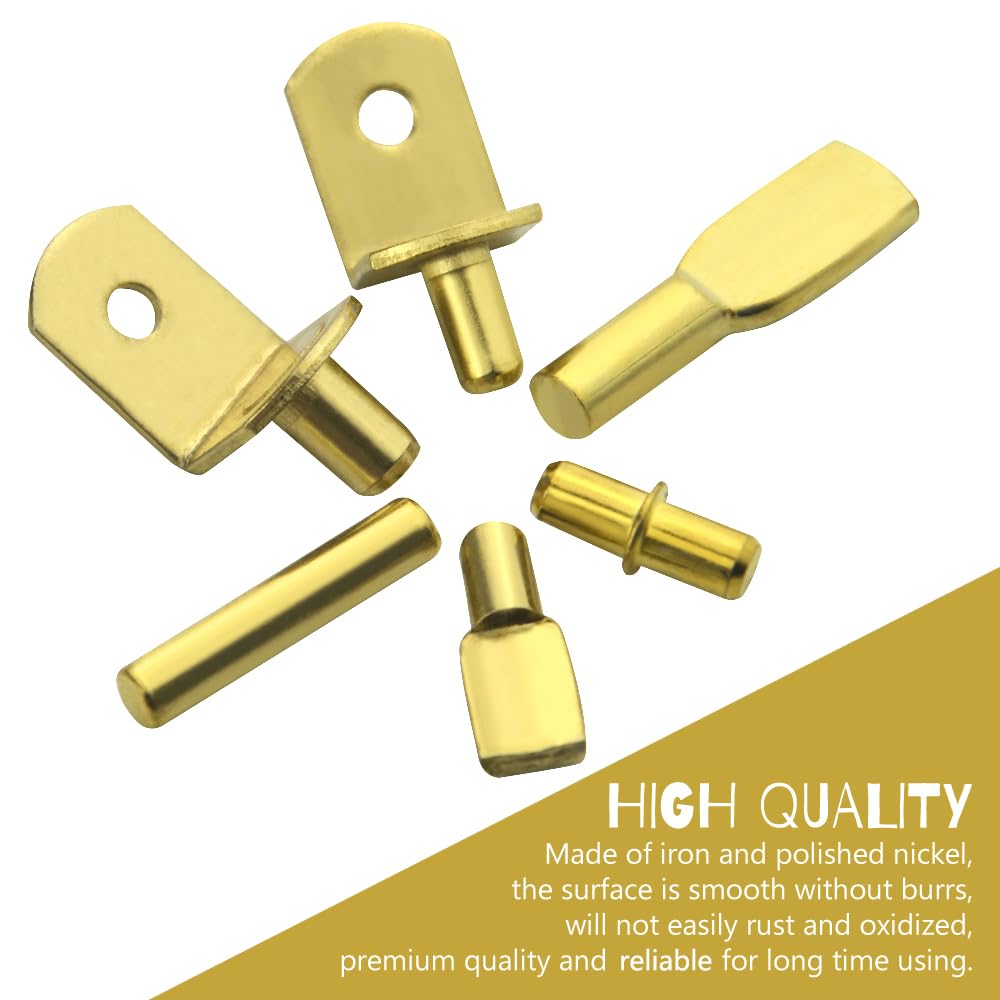 WMYCONGCONG 120-Piece Shelf Bracket Pins Assortment Kit - 4 Styles Metal Nickel Plated & Gold Cabinet Pegs for Furniture, Wardrobe, Bookshelf, Closet & Kitchen Shelving | Perfect for Home Office Organization & DIY Wood Shelf Support