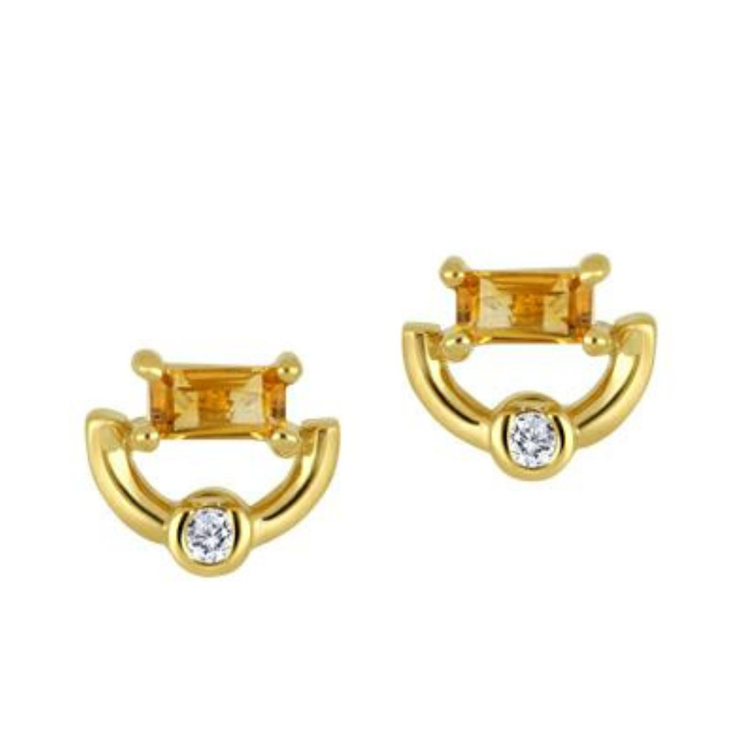 10K Yellow Gold Diamond & Citrine Stud Earrings for Women - Elegant Dainty Jewelry Gift for Birthday, Anniversary & Special Occasions