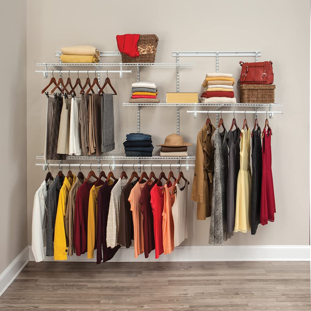 ClosetMaid ShelfTrack Adjustable Wire Closet Organizer System 5-8 Feet, White - Perfect for Bedroom, Closet & Home Storage Organization