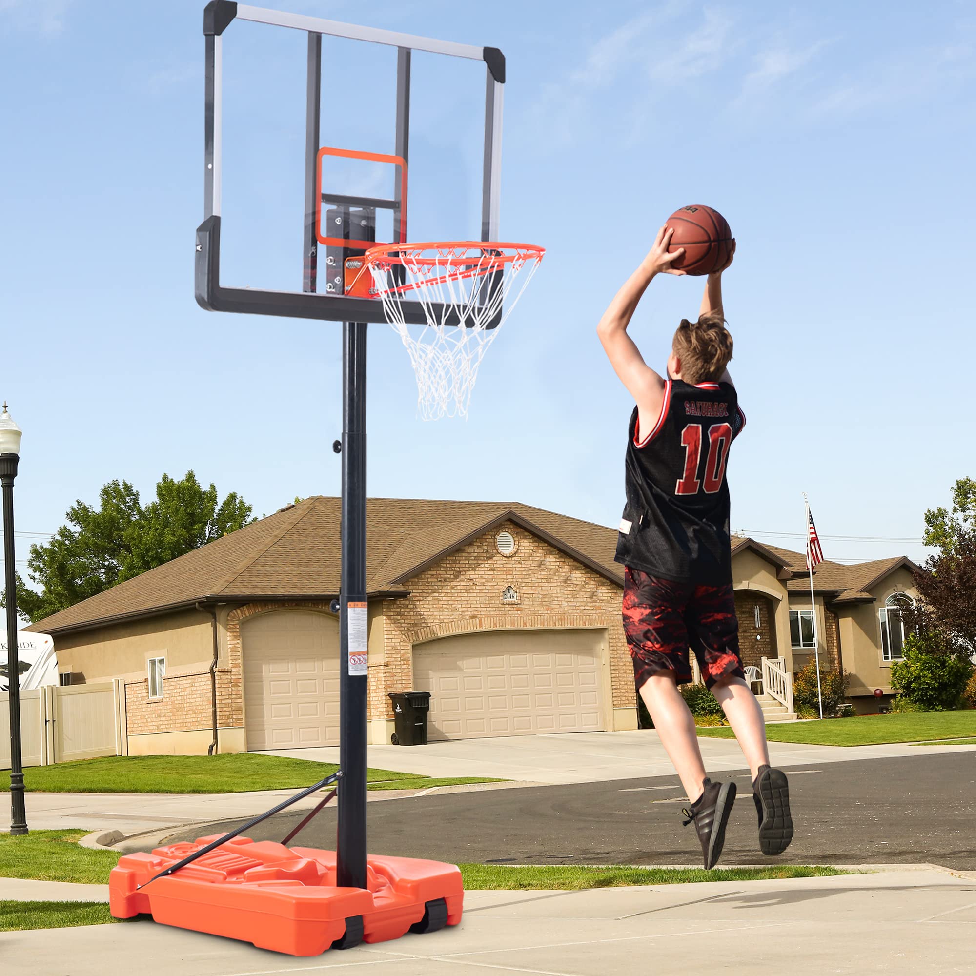 Adjustable Portable Basketball Hoop - 6.6 to 10ft Height Outdoor Basketball System for Youth & Adults | Perfect for Driveway, Backyard & Park Games