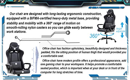 Ergonomic High Back Gaming Chair with Lumbar Support & Headrest - Heavy Duty Racing Style Office Chair for PC Gamers, Adjustable Swivel Home Desk Chair - Perfect for Esports, Streaming & Long Work Sessions (Black)