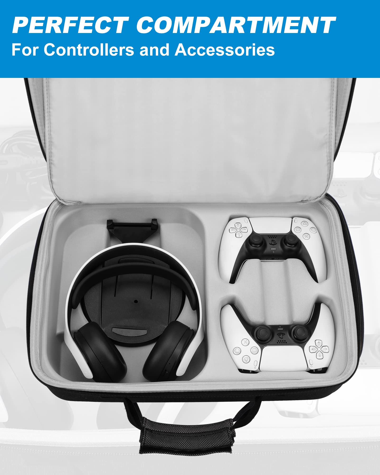 Bjabtan PS5 Carrying Case - Hard Shell Protective Travel Bag for PlayStation 5 Console | Stores DualSense Controller, Headset, Base & Accessories | Perfect for Gaming Travel & Storage