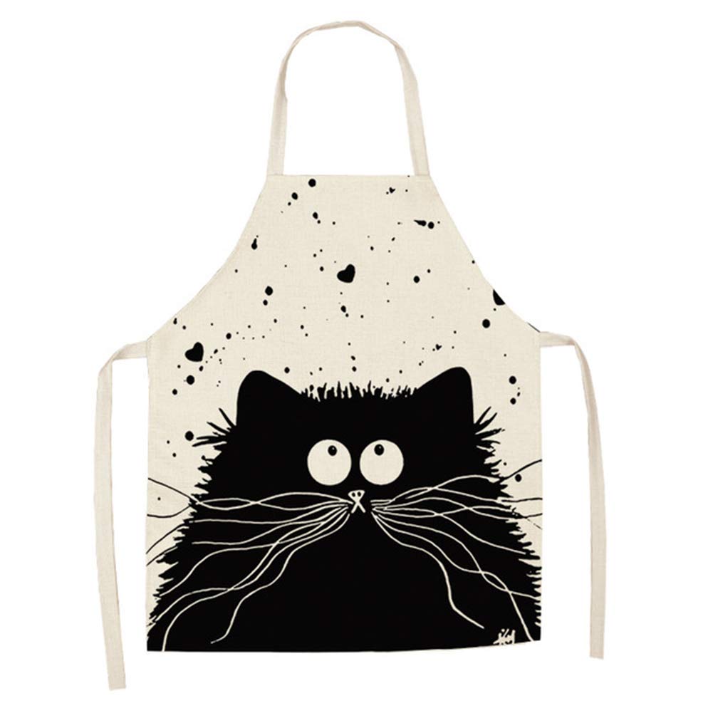 Funny Cat Printed Cotton Linen Apron - Sleeveless Kitchen Bib for Men & Women - Home Cooking & Cleaning Essentials - Perfect for Baking, BBQ, and Housework
