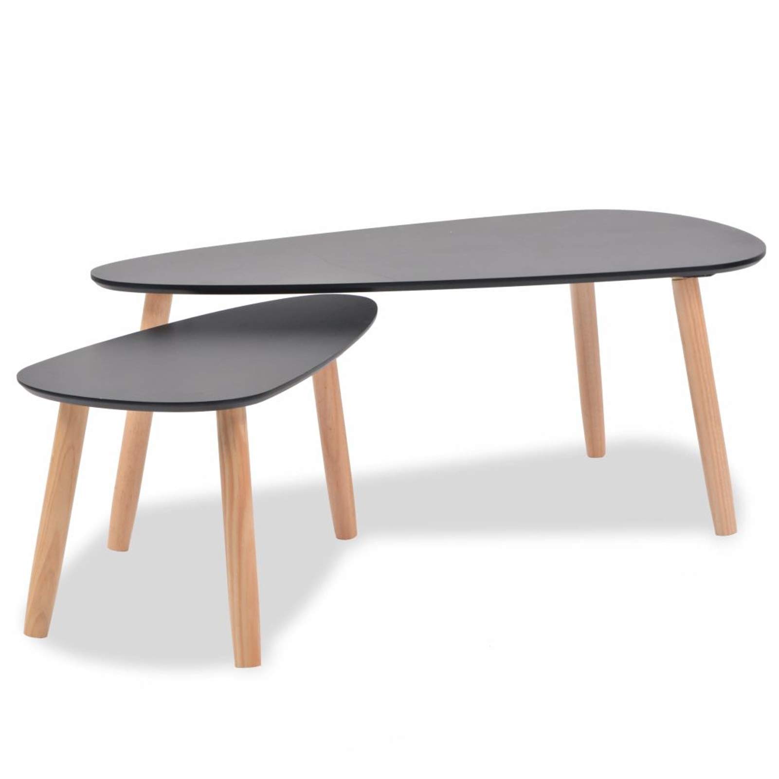 Modern Minimalist Round Coffee Table Set - 2-Piece Solid Pinewood Side Tables for Living Room, Bedroom, or Office - Black Finish - Compact & Stylish Home Decor