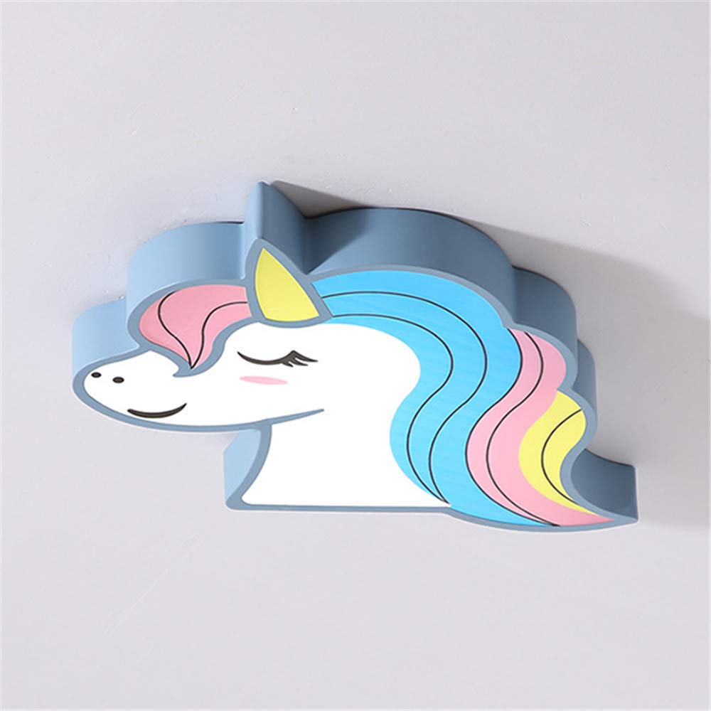 RUNNUP Unicorn Ceiling Light for Kids Room - Remote Control Flush Mount LED Light with Stepless Dimming, Blue Unicorn Night Light for Girls & Boys Bedroom, Nursery, Kindergarten, Playroom & Amusement Park Decor