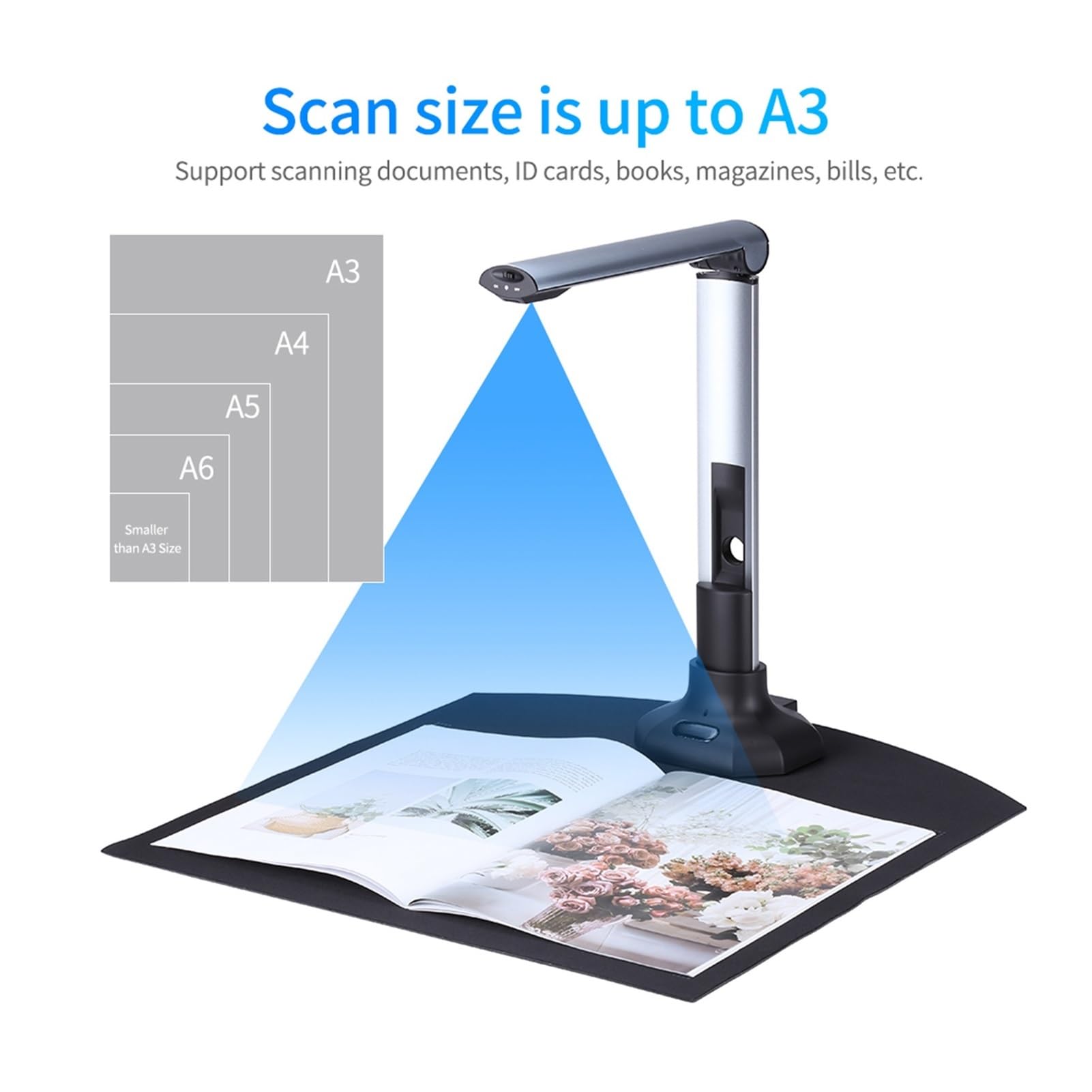 BK52 Portable A3 Document & Book Scanner - 10MP HD USB 2.0 High-Speed Scanner with LED Light for ID Cards, Receipts & Invoices | Perfect for Office, Home & Travel Document Digitizing