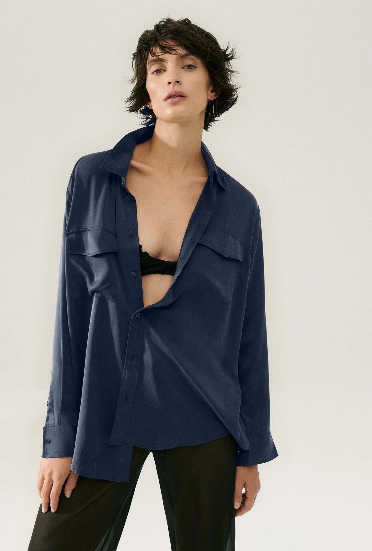 Stylish Boyfriend Shirt in Midnight Blue - Perfect for Casual Outfits & Layering