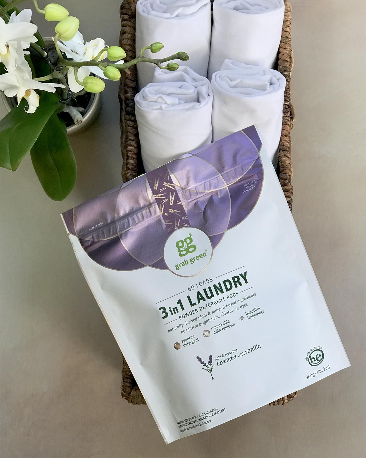 Grab Green 3-in-1 Laundry Detergent Pods, 24 Count - Lavender Vanilla Scent, Plant & Mineral Based, Powerful Stain Remover & Clothes Brightener | Ideal for Everyday Laundry, Travel & Eco-Friendly Cleaning