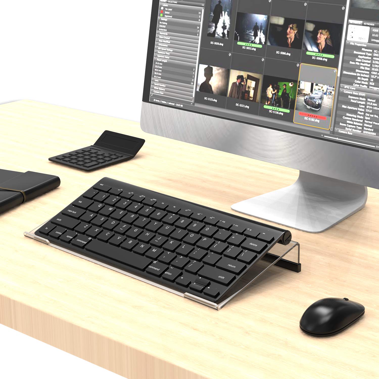 11.8'' x 5.1'' Mini Acrylic Keyboard Stand with Black Silicone Strip - Universal Compact Keyboard Tray Holder for 78 Keys - Perfect for Office, Home & Gaming Setup