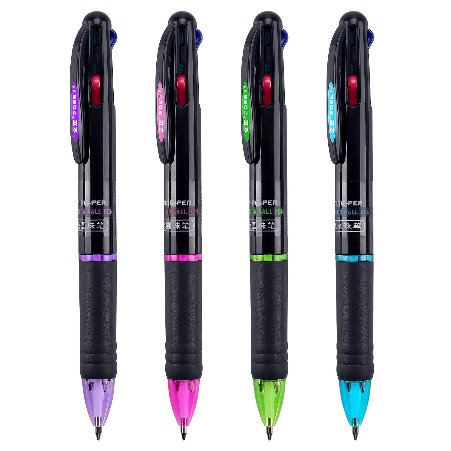 4 Pack Multicolor Ballpoint Pens - 4-in-1 Retractable 0.7mm Colored Pens for Office, School & Students | Perfect Gift for Writing, Note Taking & Journaling