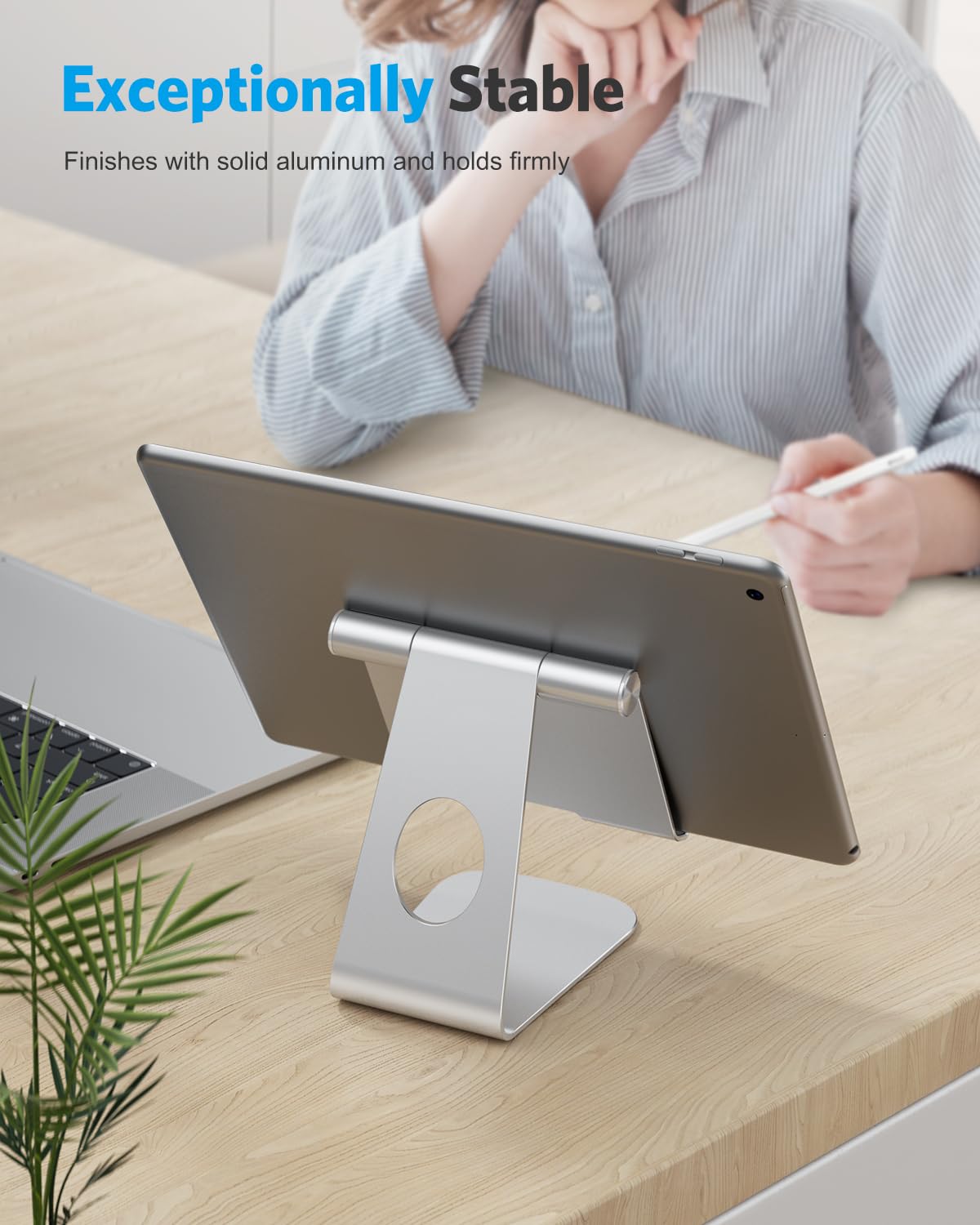 OMOTON Adjustable Aluminum Tablet Stand Holder - Universal Tablet Dock for iPad Air/Mini/Pro 11/12.9/13, Samsung Galaxy Tab & More (Up to 13 inch) - Silver | Perfect for Home Office, Bedside Viewing & Kitchen Recipe Reading