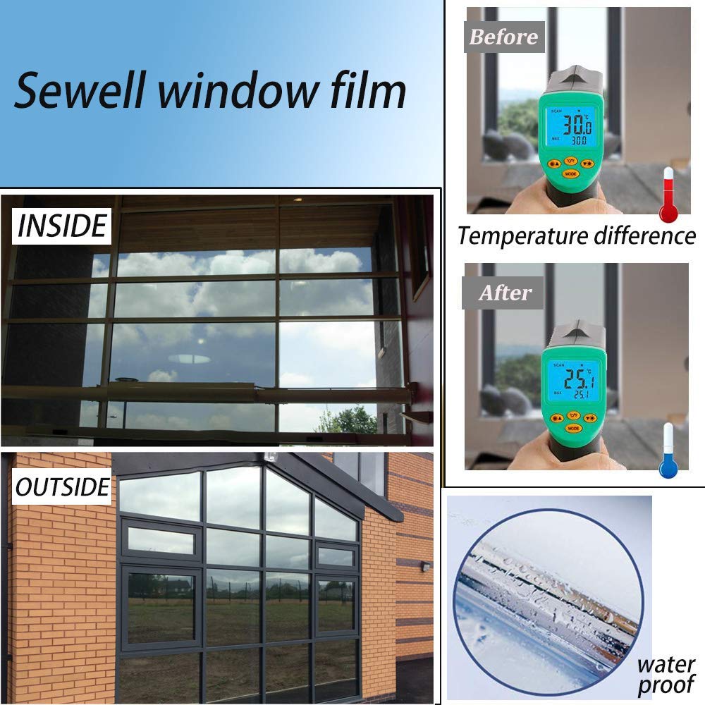 SW One Way Mirror Privacy Window Film - Black Silver Reflective Tint for Heat Control & UV Protection (60