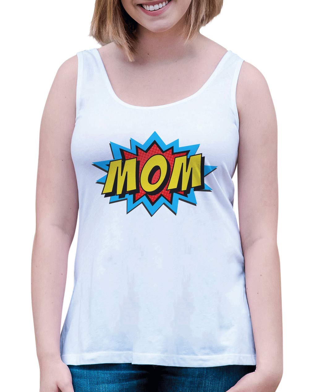 7 ate 9 Apparel Women's Superhero Mom Tank Top - Comfortable & Stylish Graphic Tee for Everyday Wear, Mother's Day Gifts & Casual Outfits