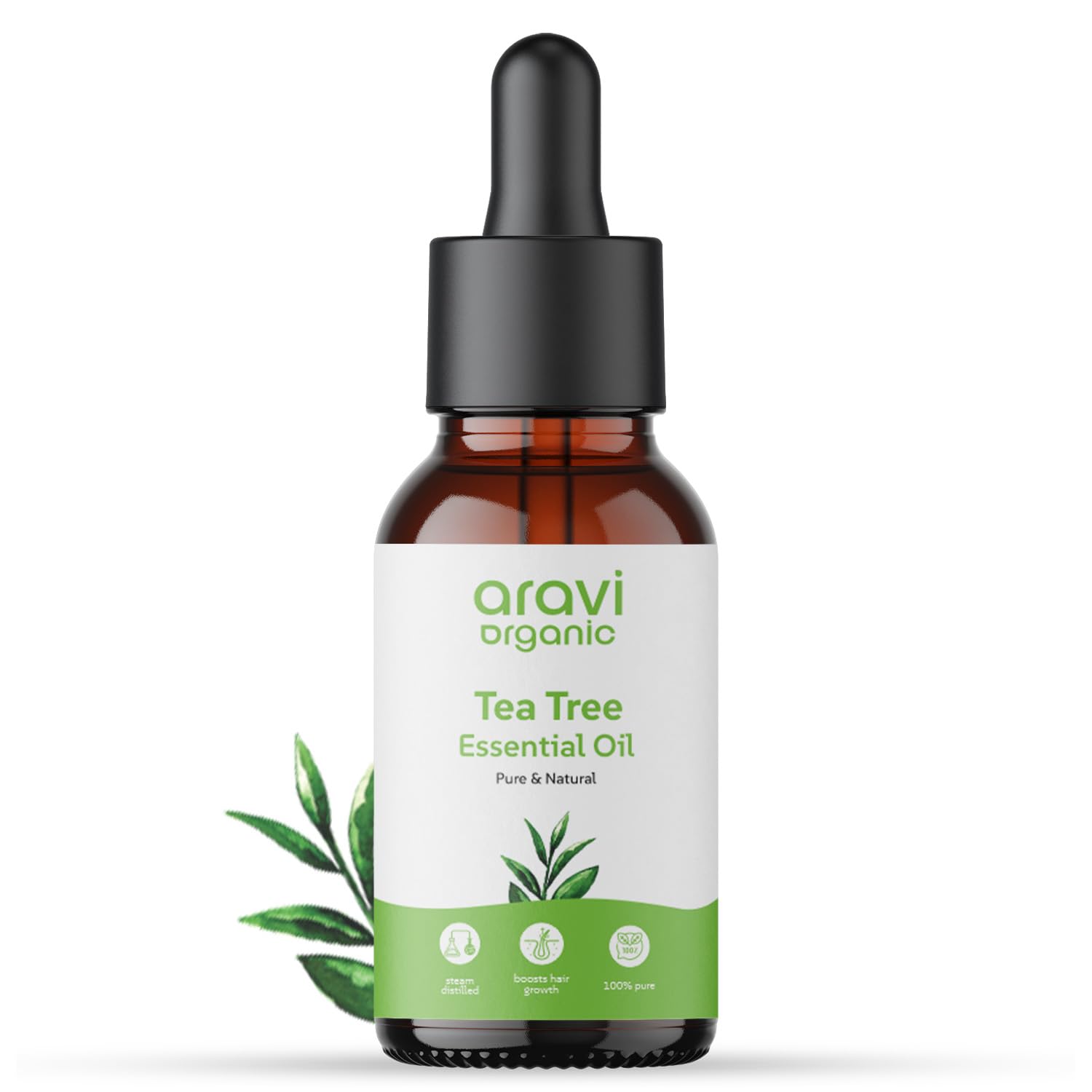 Aravi 100% Pure Organic Tea Tree Essential Oil for Skin, Hair, Face - Natural Acne & Dandruff Treatment - Undiluted 15ml - Perfect for Aromatherapy, DIY Beauty & Home Remedies